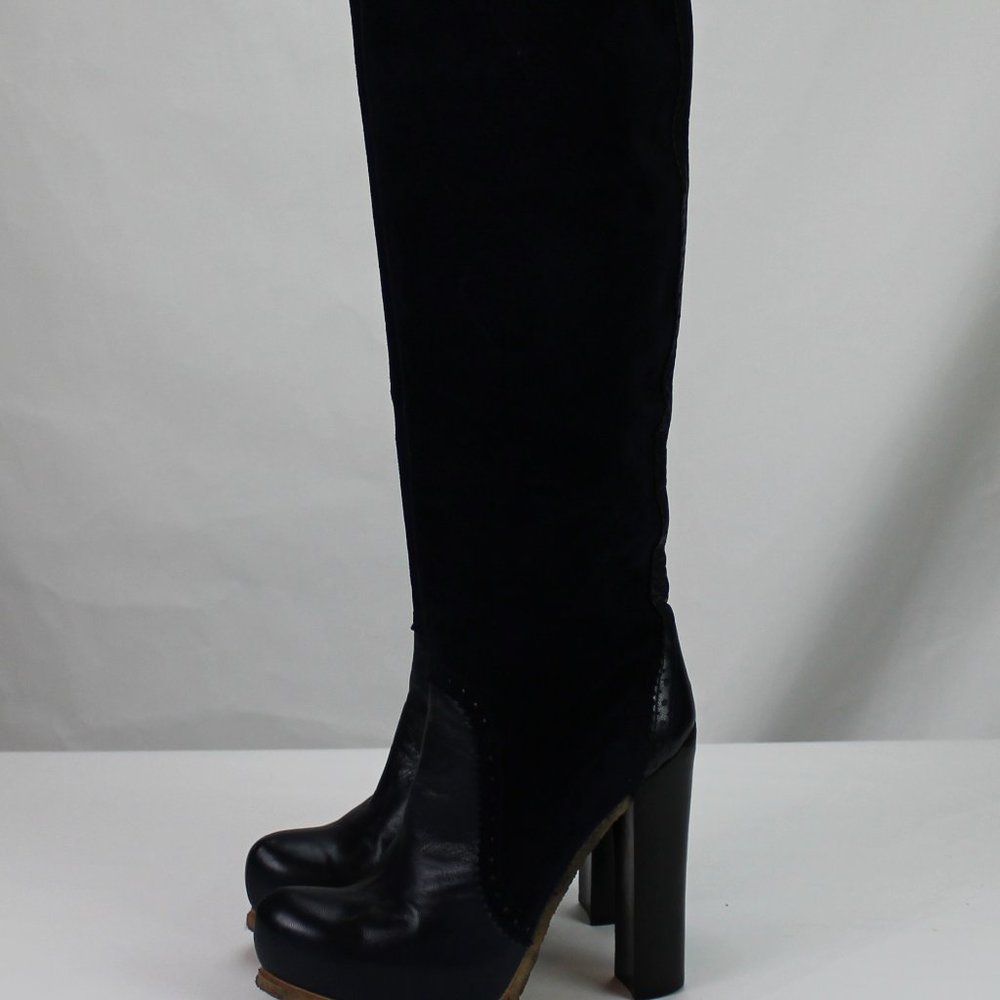 Jill Stuart Women's Boots 9 / 39 Navy Blue Suede Leather Knee High Platform